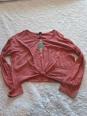 wild fable Long Sleeve Knot Front Crop Top In Cranberry Color Size L! New With T